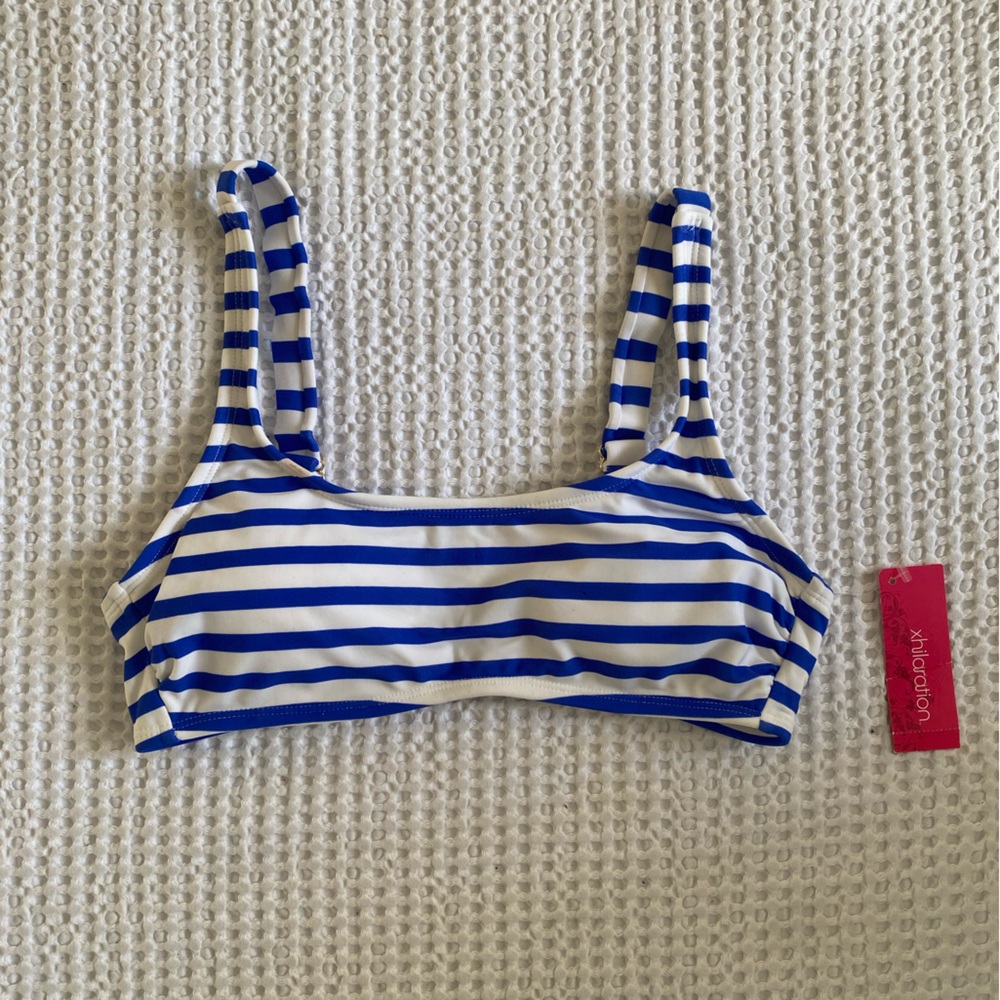 Xhilaration Navy and White Striped Bikini Top
